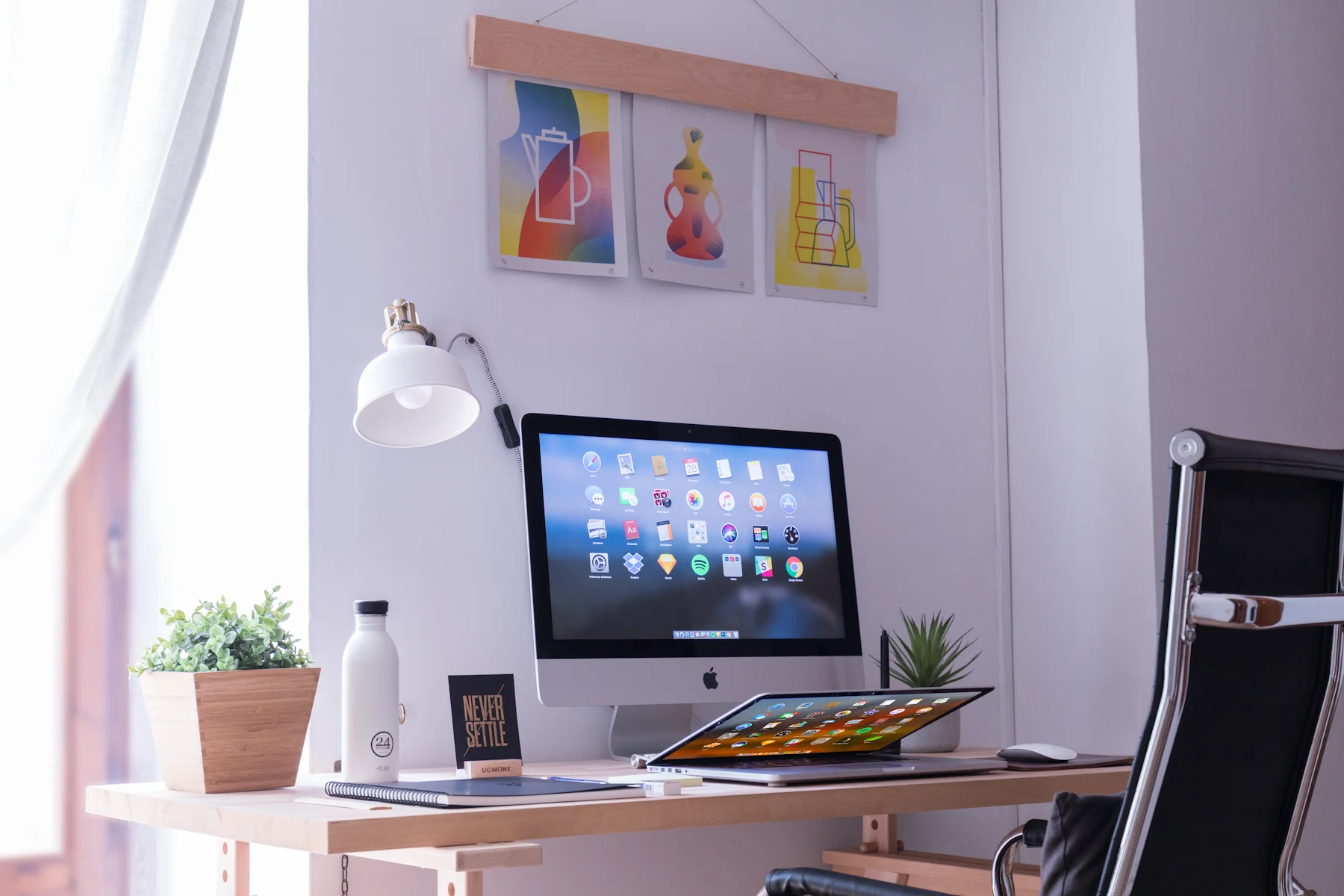 A complete workplace with real computing devices and peripherals